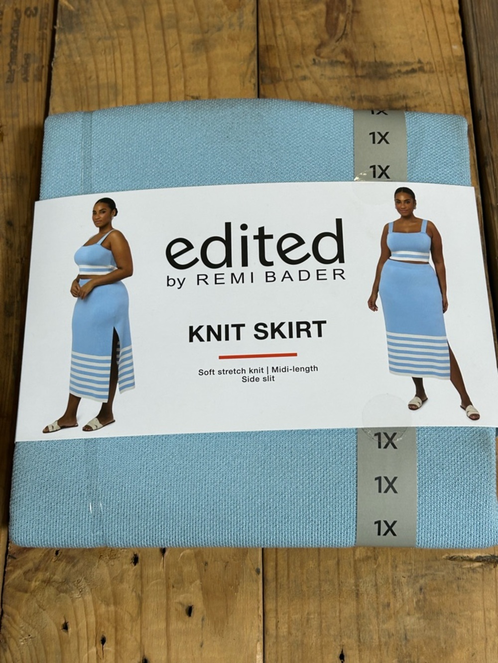 Edited by Remi Bader Light Blue Knit Midi‎ Skirt